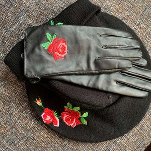 Rose Embroidered Hat/Glove set